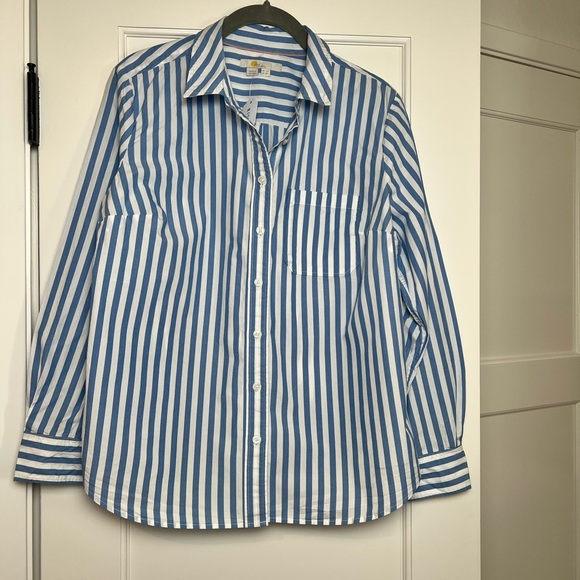 Boden Blue Striped Straight Cotton Button Down (12P) - Picture 2 of 4